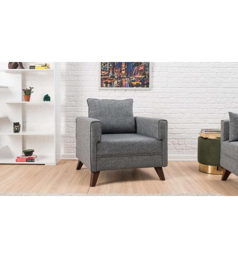 Canapé 1 place, gris, structure en bois - MDF, tissu polyester
