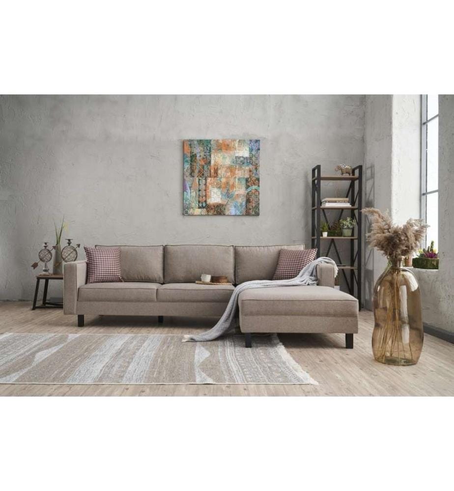 Canapé d'angle, crème, structure en bois de hêtre, polyester - tissu de lin