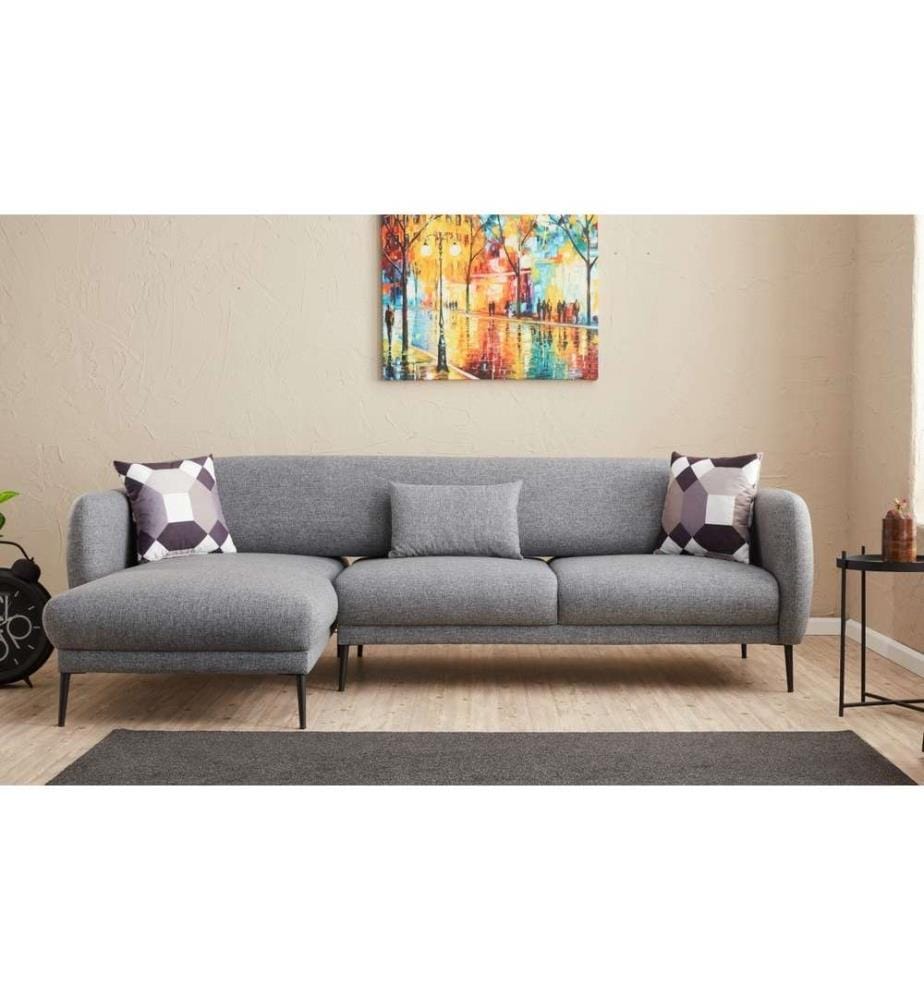 Canapé-lit d'angle, gris, cadre en bois de hêtre, tissu 50 % polyester - 50 % lin