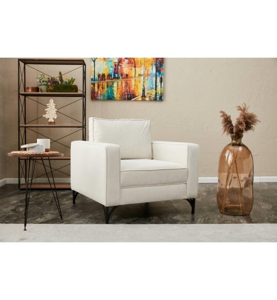 Canapé 1 place, crème noir, structure en hêtre, tissu polyester
