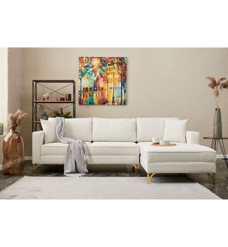 Canapé d'angle, Cream Gold, structure en hêtre, tissu polyester