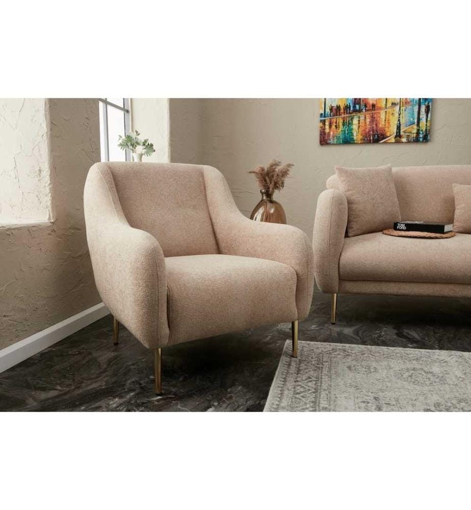 Canapé 1 place, Beige Gold, structure en bois de hêtre, tissu polyester
