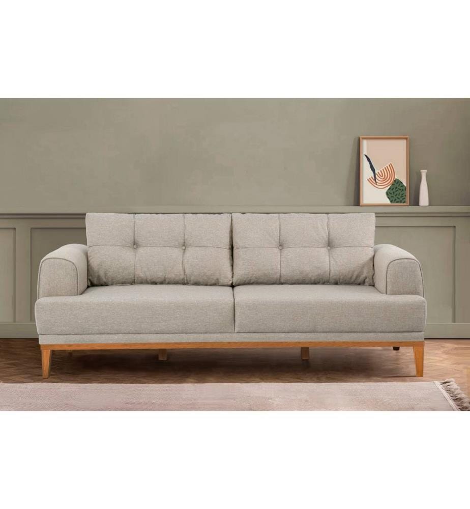 Canapé 3 places, crème, pin atlantique, châssis : Charme et sapin, tissu : 100% polyester