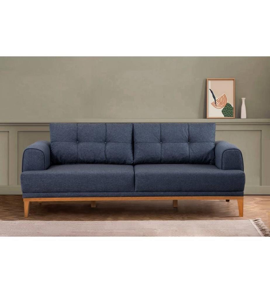 Canapé 3 places, bleu foncé, pin atlantique, châssis : Charme et sapin, tissu : 100% polyester