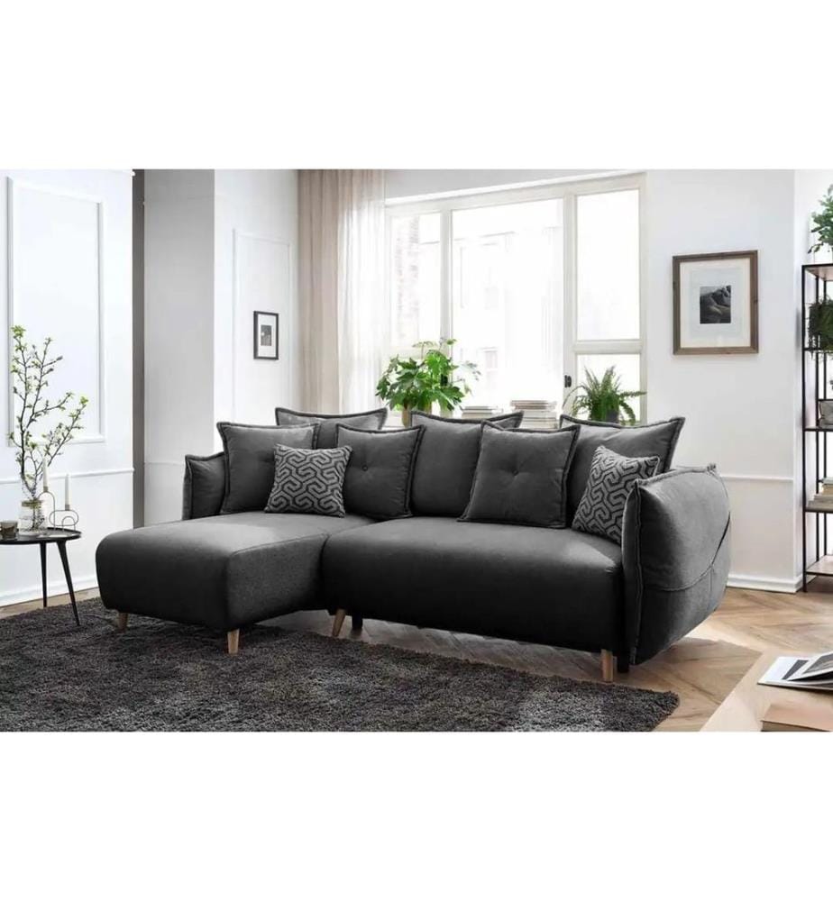 Canapé-lit d'angle, anthracite, structure : 70 % CHARME / 30 % AGRAGÉ MÉLAMINÉ