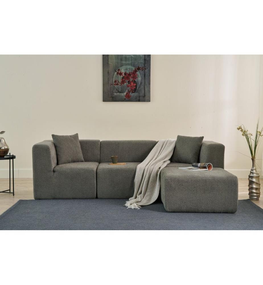 Canapé d'angle, gris, tissu : 100 % CHENILLE