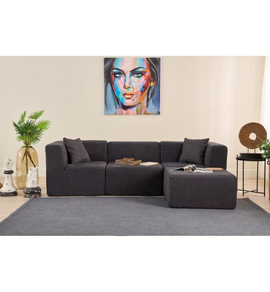 Canapé d'angle, anthracite, tissu : 100 % CHENILLE