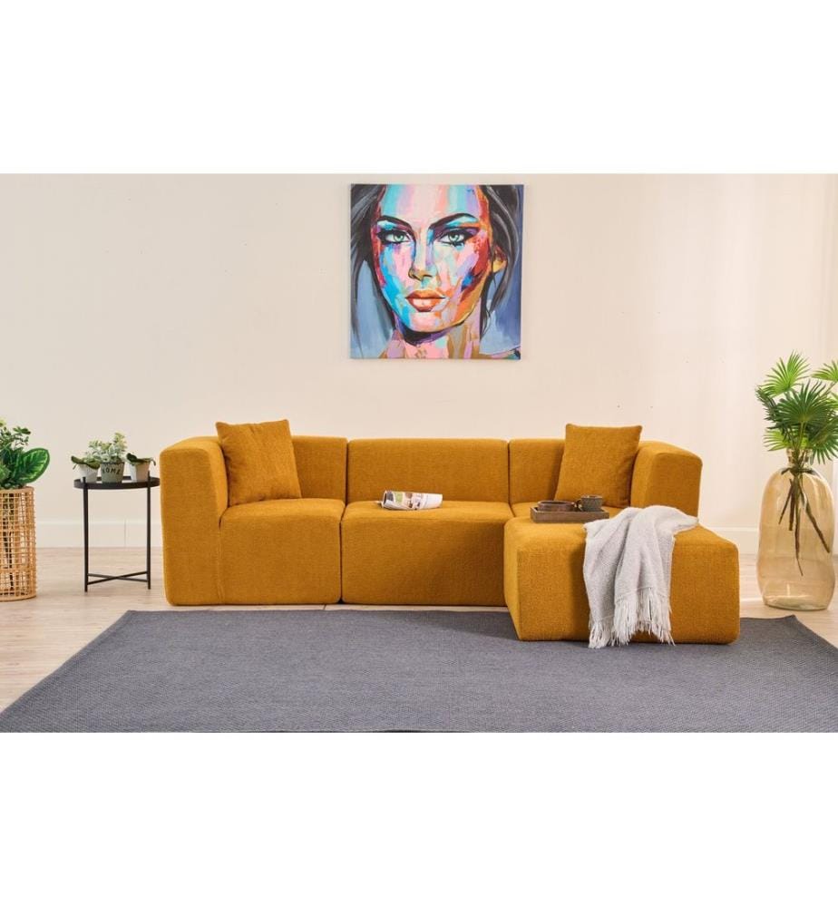 Canapé d'angle, orange, tissu : 100 % CHENILLE