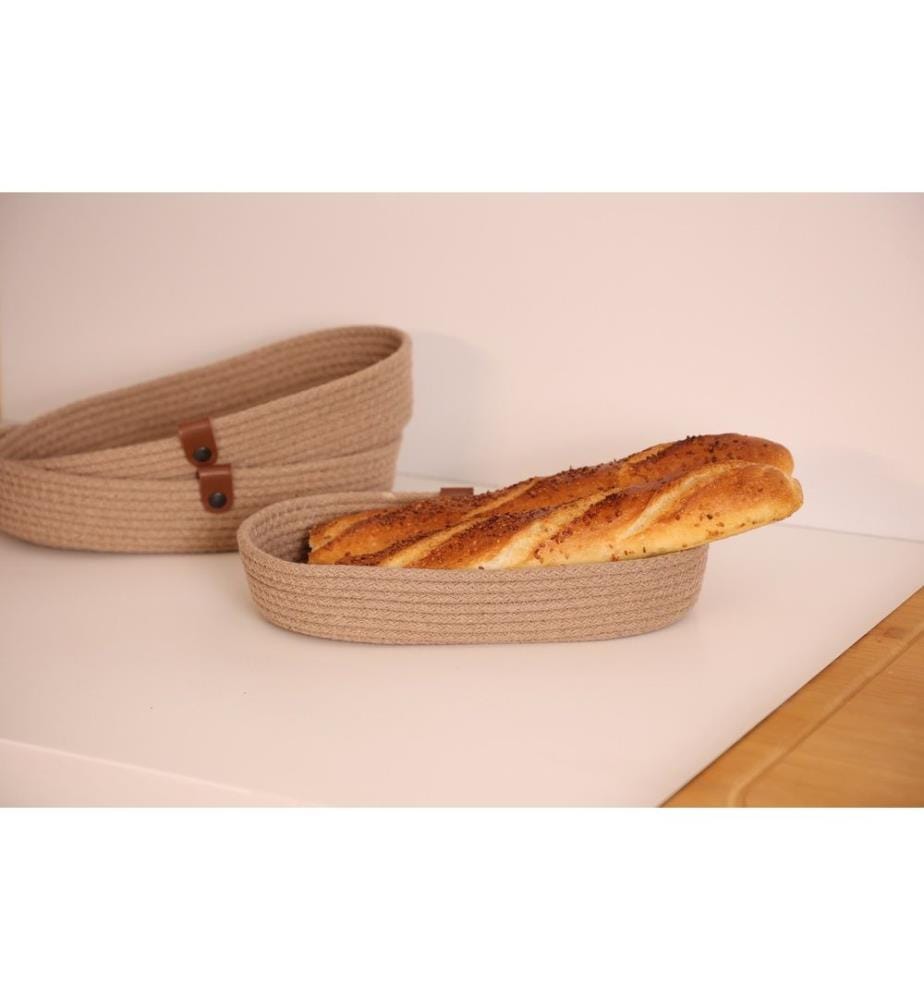 Corbeille à pain en coton, 3 pièces, beige, 100% coton, corde de jute, fait main