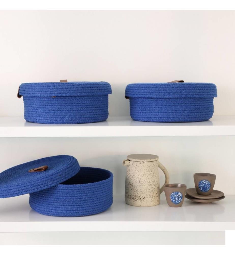 Panier en coton, 3 pièces, bleu, 100% coton corde de jute, fait à la main