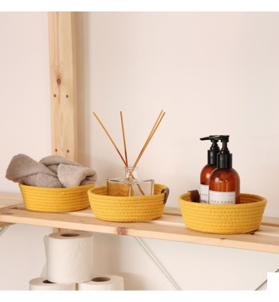Panier en coton, 3 pièces, jaune, 100% coton corde de jute, fait à la main