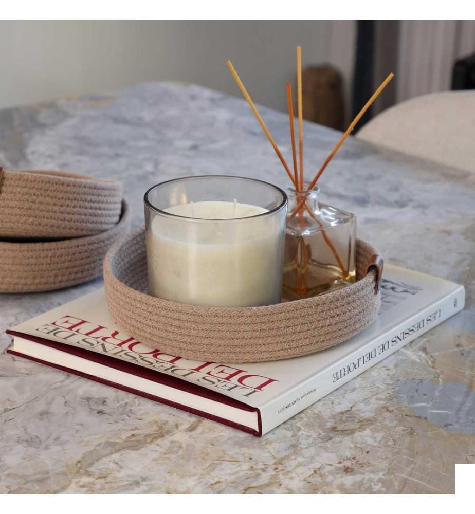 Set de plateaux en coton, 3 pièces, beige, 100% coton corde de jute, fait à la main