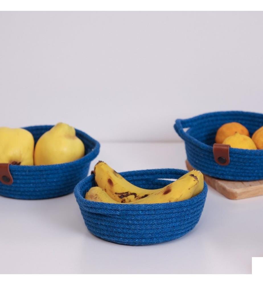 Panier en coton, 3 pièces, bleu, 100% coton corde de jute, fait à la main