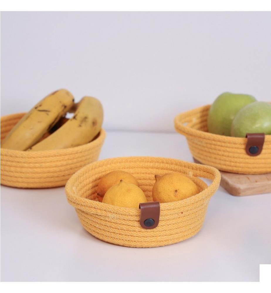 Panier en coton, 3 pièces, jaune, 100% coton corde de jute, fait à la main