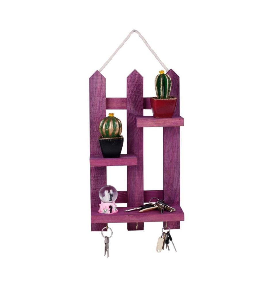 Porte-clés en bois, violet, porte-clés décoratif en bois, corps en bois