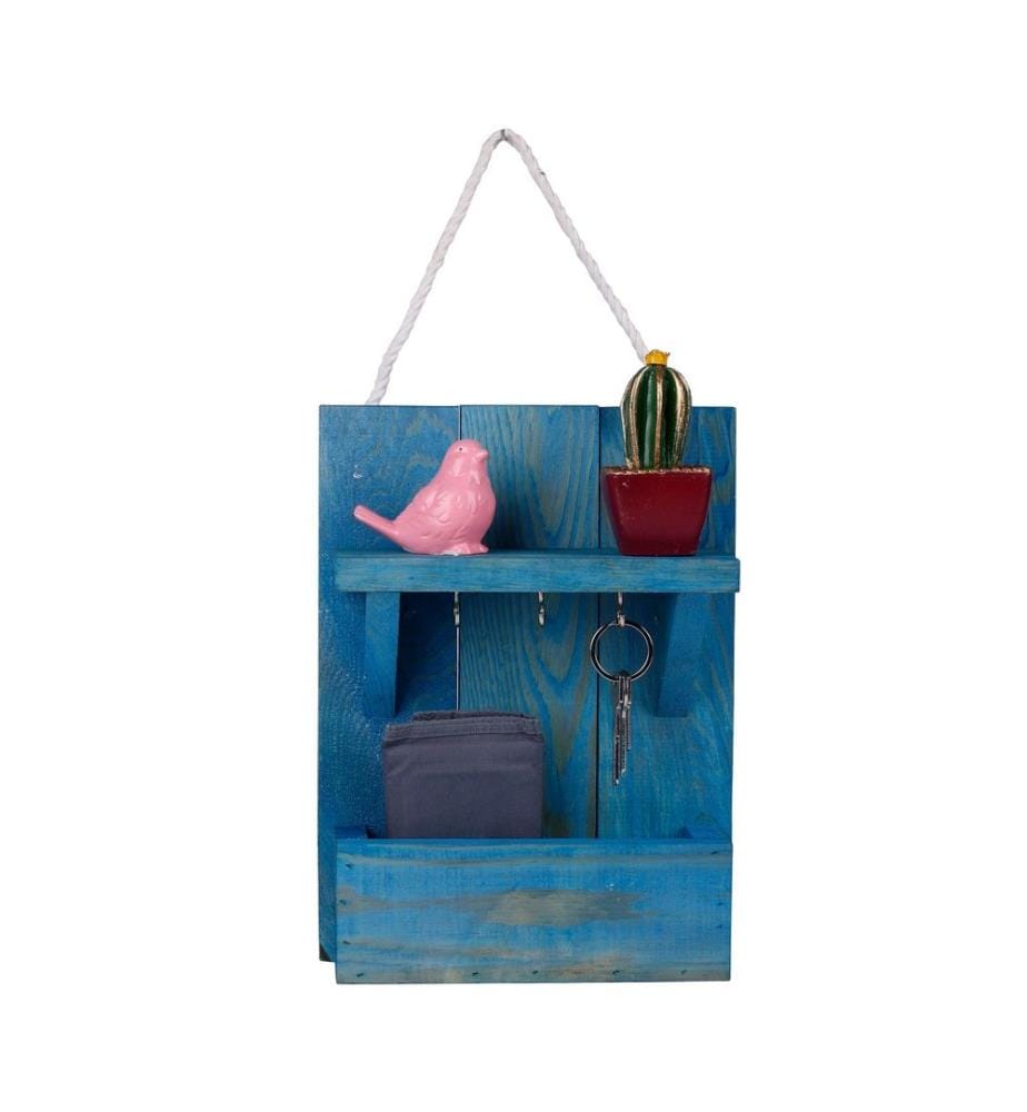 Porte-clés en bois, bleu, Porte-clés en bois avec pochette, corps en bois