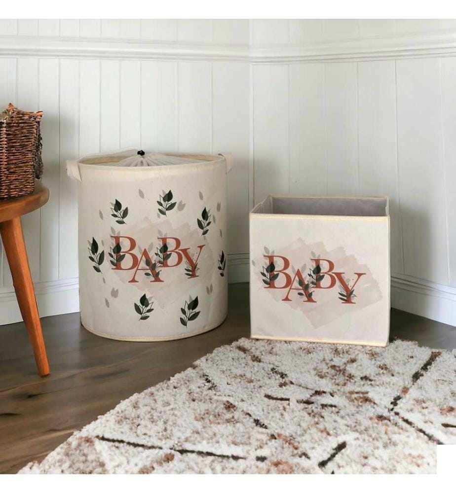 Panier en feutre, 2 pièces, crème, 70% polyester - 30% coton