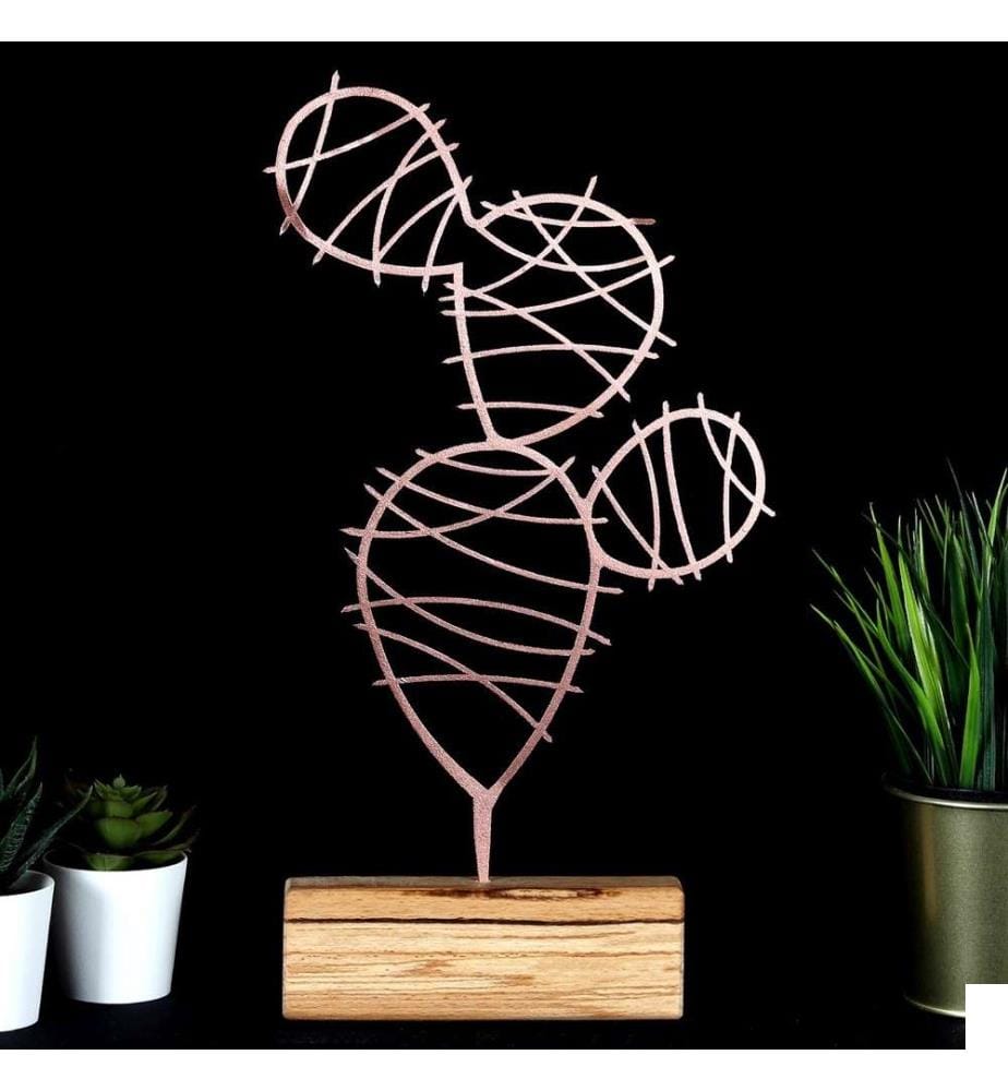 Objet décoratif, bronze, métal, base en bois