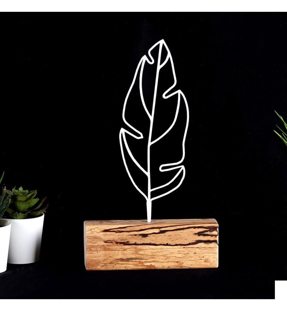 Objet décoratif, blanc, métal, base en bois