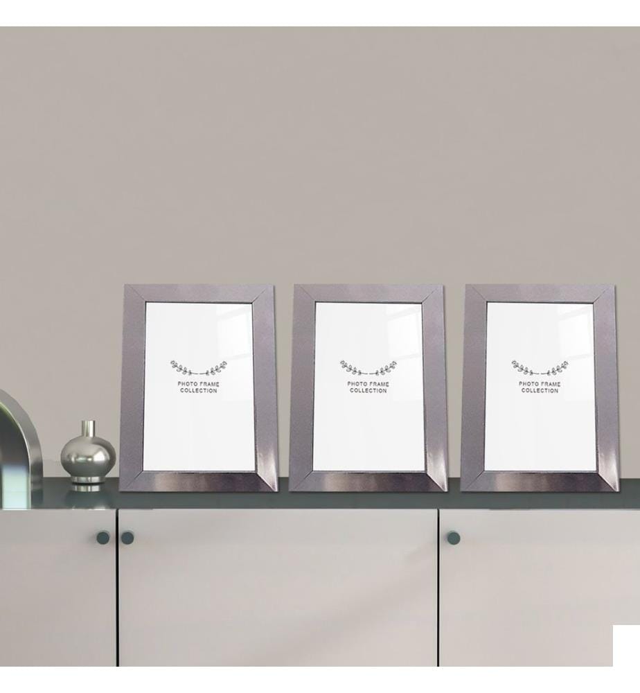 Cadre photo, 3 pièces, argent, plastique