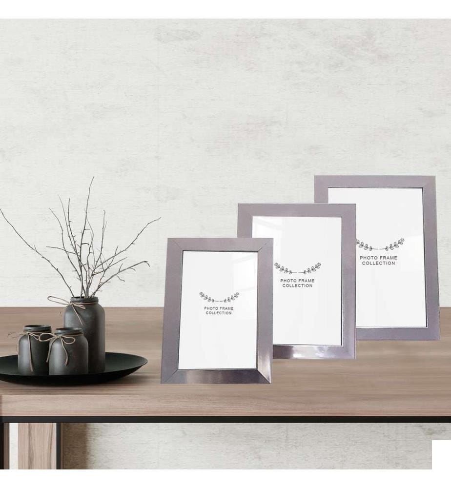 Cadre photo, 3 pièces, argent, plastique