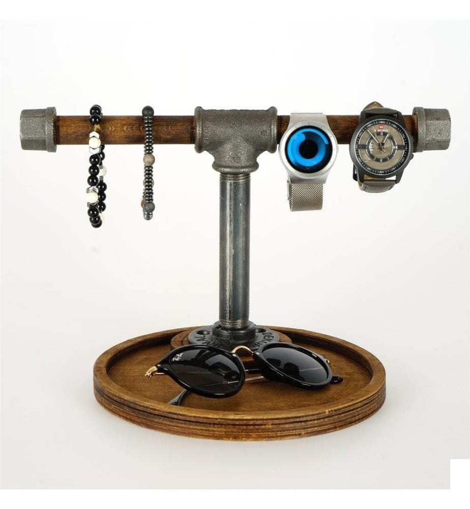 Organisateur de stand de bijoux, noyer, argent, 100% bois, cadre : 100% métal