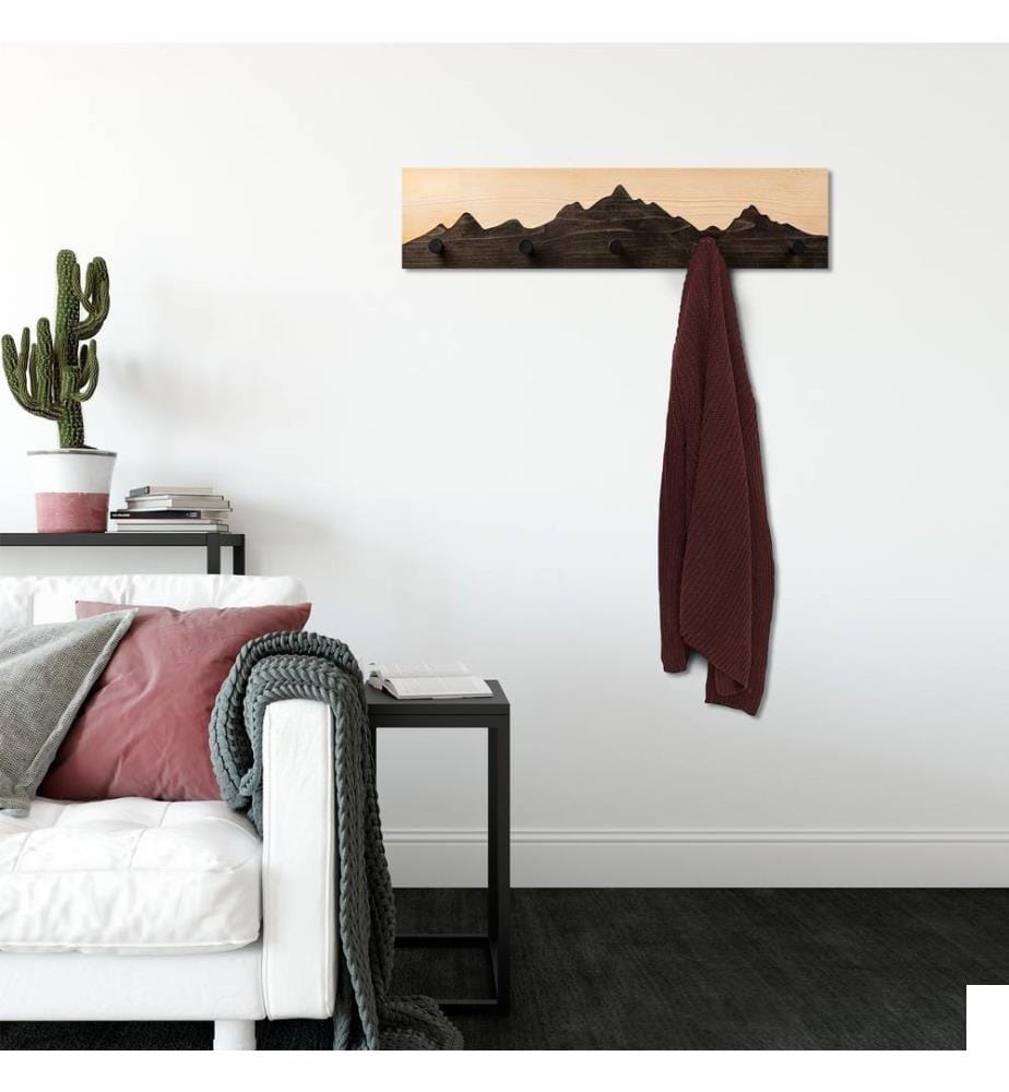 Crochet mural en bois, naturel, noir, 50% bois - 50% métal
