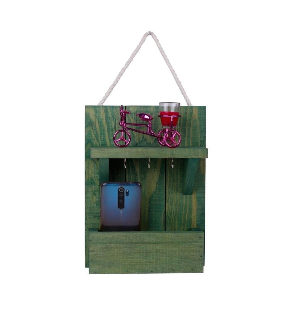 Porte-clés en bois, vert, Porte-clés en bois avec pochette, corps en bois
