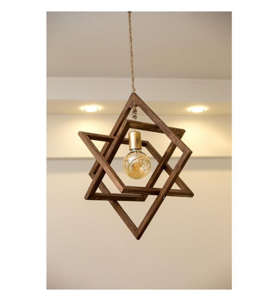 Lustre, bois, noyer, 50% bois massif / 50% jute