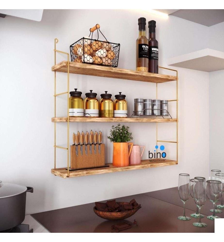 Etagère murale, Gold Brown, bois massif