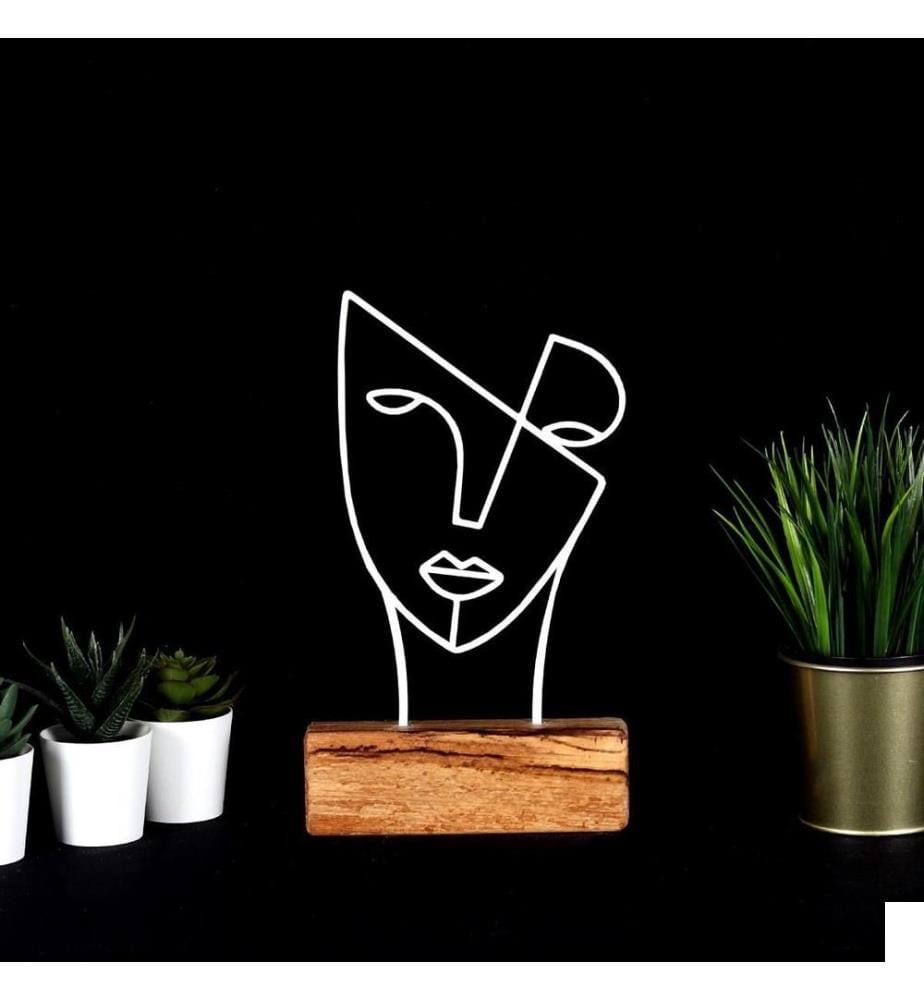 Objet décoratif, blanc, métal, base en bois