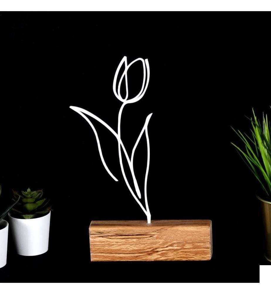 Objet décoratif, blanc, métal, base en bois