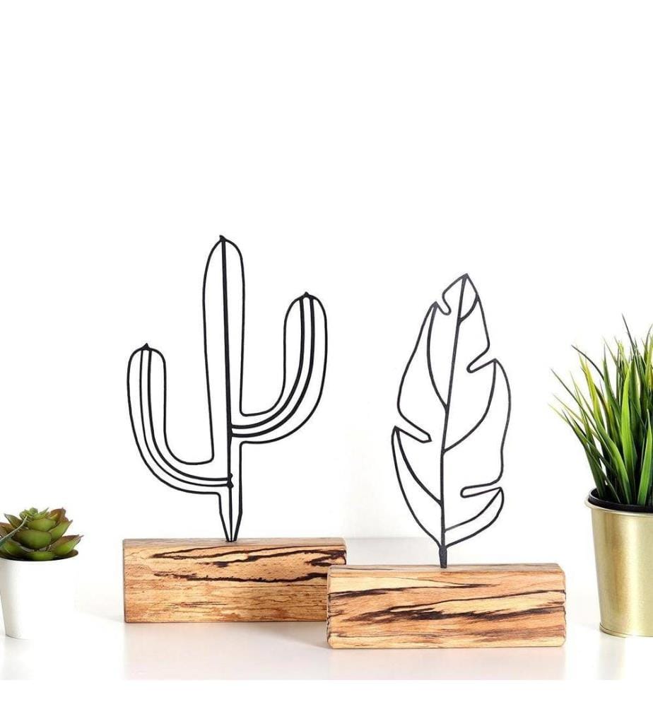Set d'objets décoratifs, 2 pièces, noir, métal ; bois