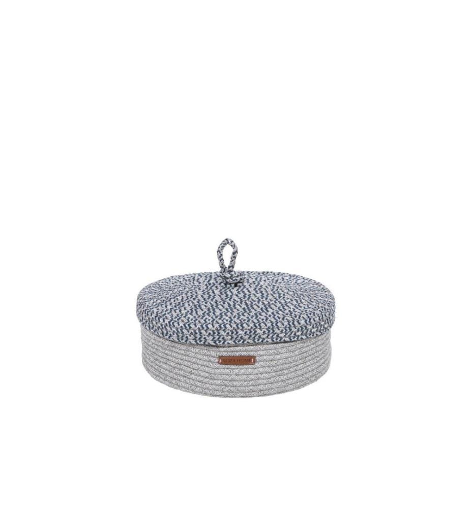 Boîte décorative, gris, bleu marine, coton, fait main