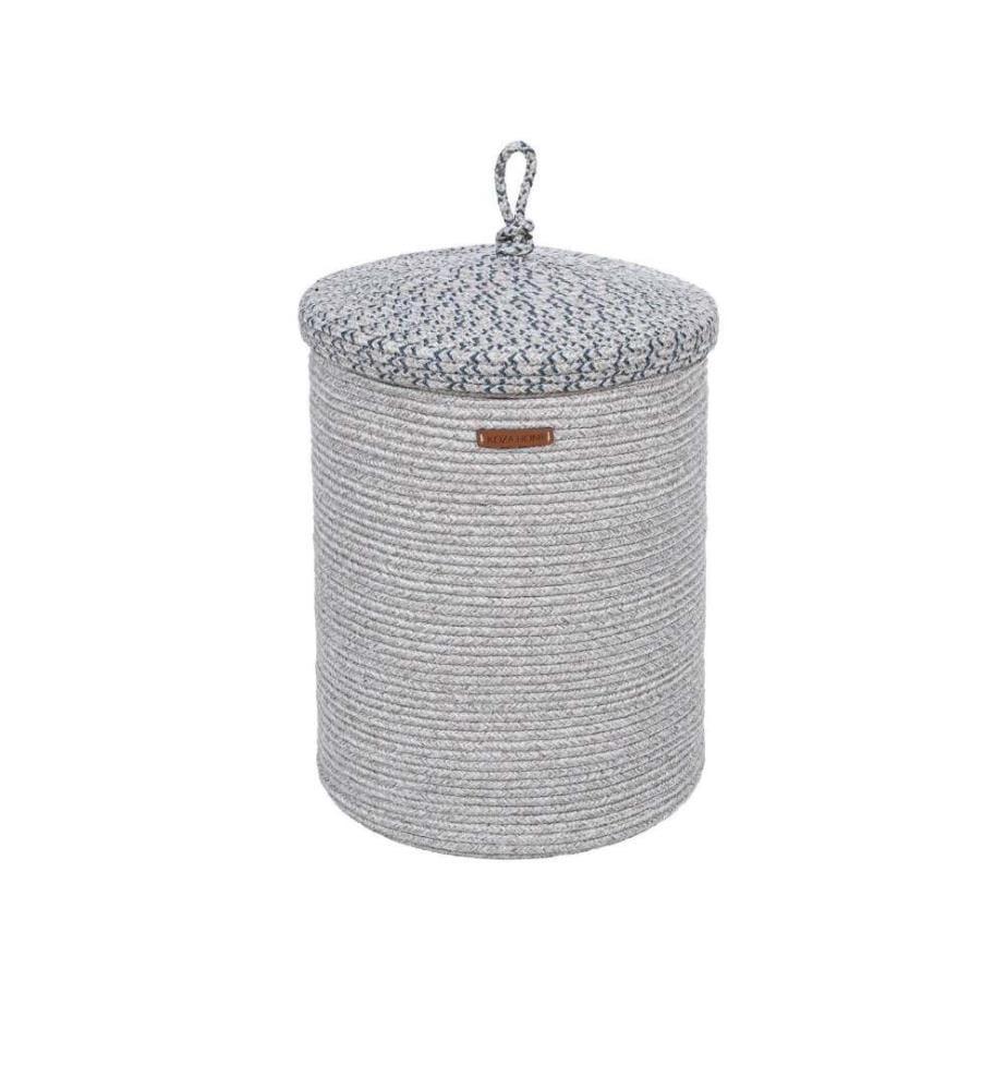 Boîte décorative, gris, bleu marine, coton, fait main