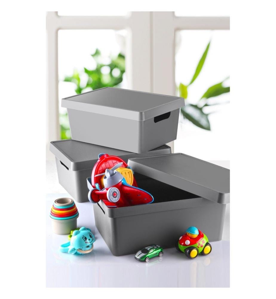 Boîte de rangement, 3 pièces, Anthracite, 100% PLASTIQUE