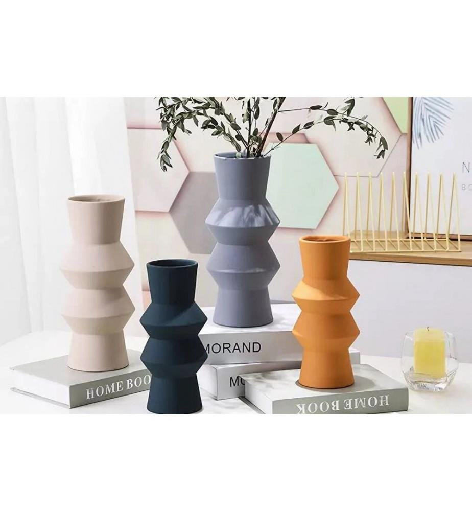 Set de vases, Crème, Anthracite, Orange, Gris, 100% CERAMIQUE