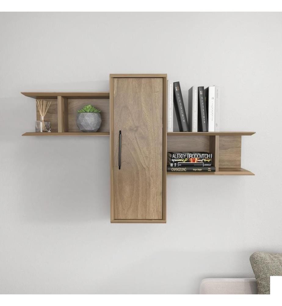 Etagère murale, noyer, panneau de particules mélaminé