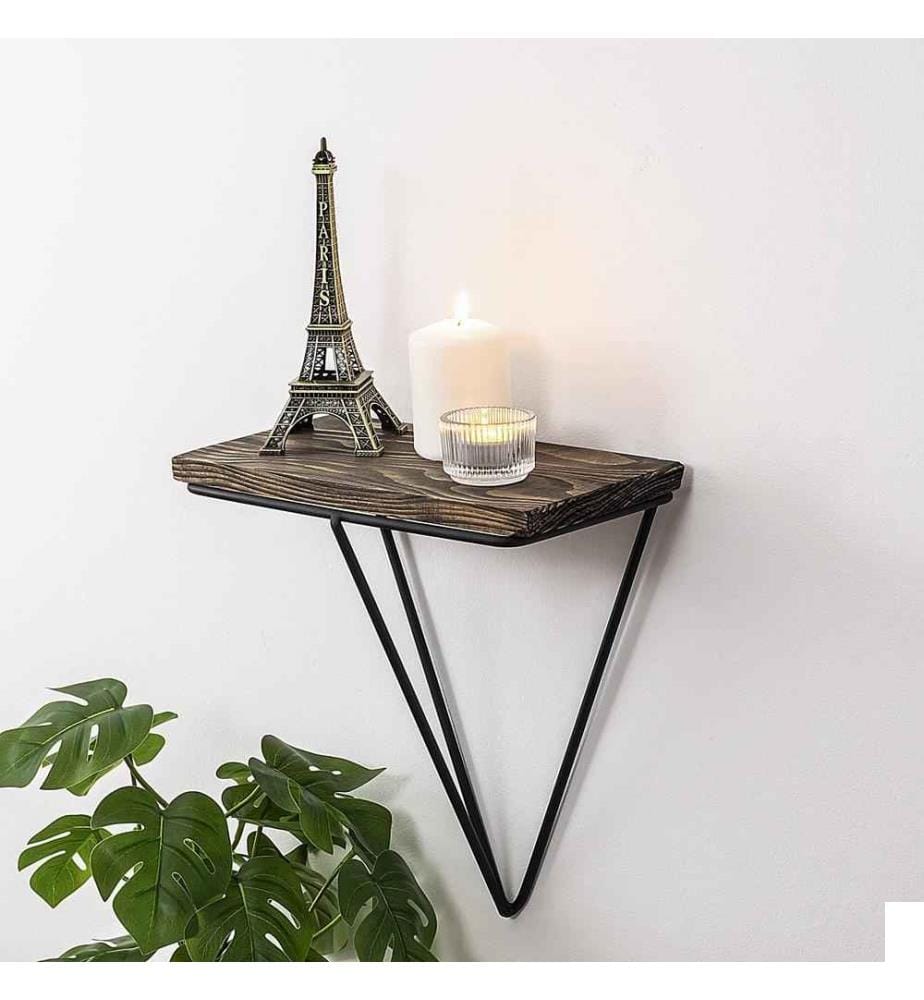 Etagère murale, noyer noir, bois d'épicéa, cadre en métal