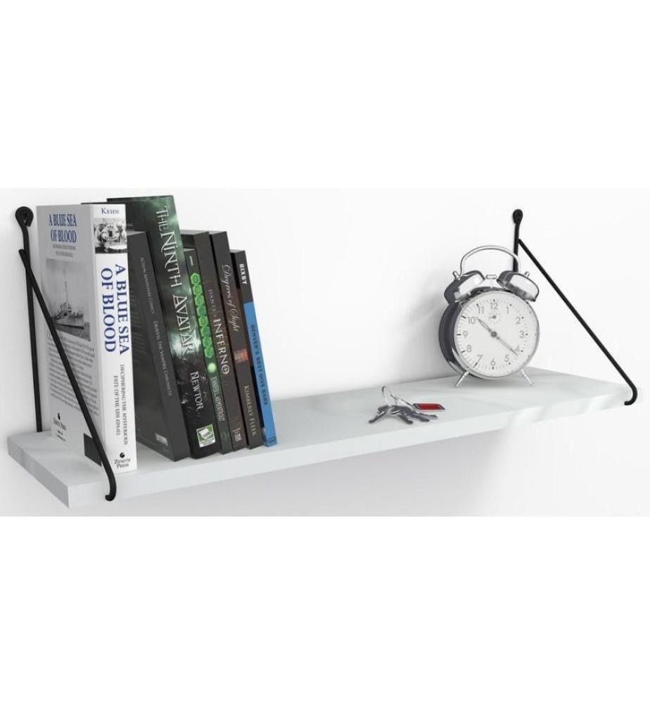 Etagère murale, blanc, panneau de particules mélaminé, support métallique