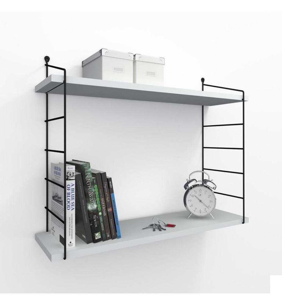 Etagère murale, blanc, panneau de particules mélaminé, support métallique