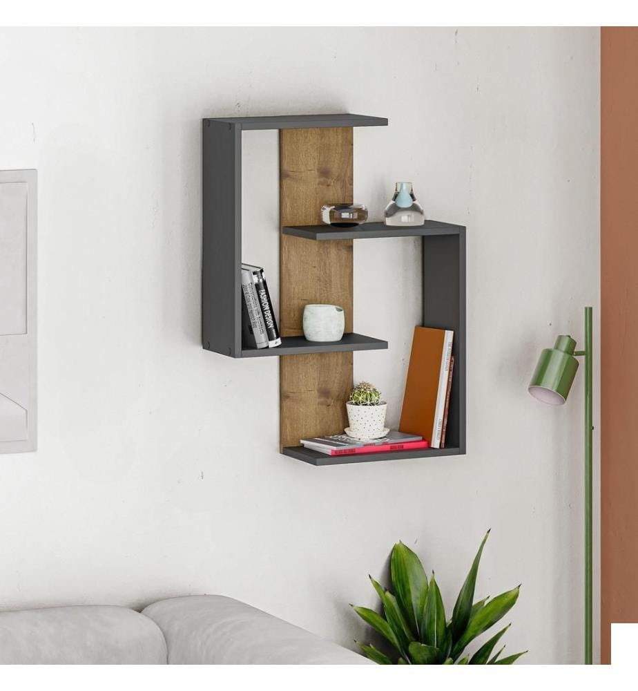 Etagère murale, chêne anthracite, panneau de particules mélaminé