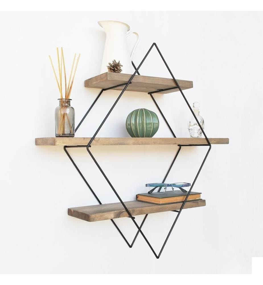 Etagère murale décorative en bois, noyer noir, bois d'épicéa, fil métallique