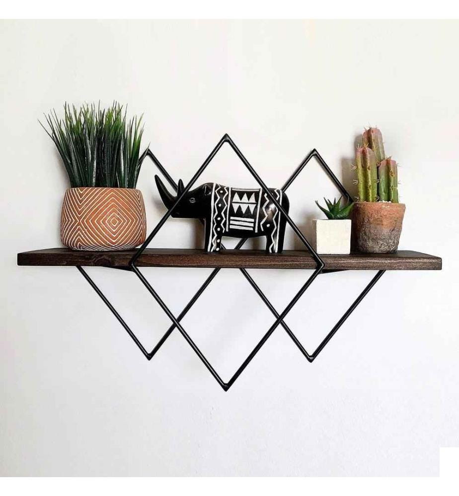 Etagère murale décorative en bois, noyer noir, bois d'épicéa, fil métallique