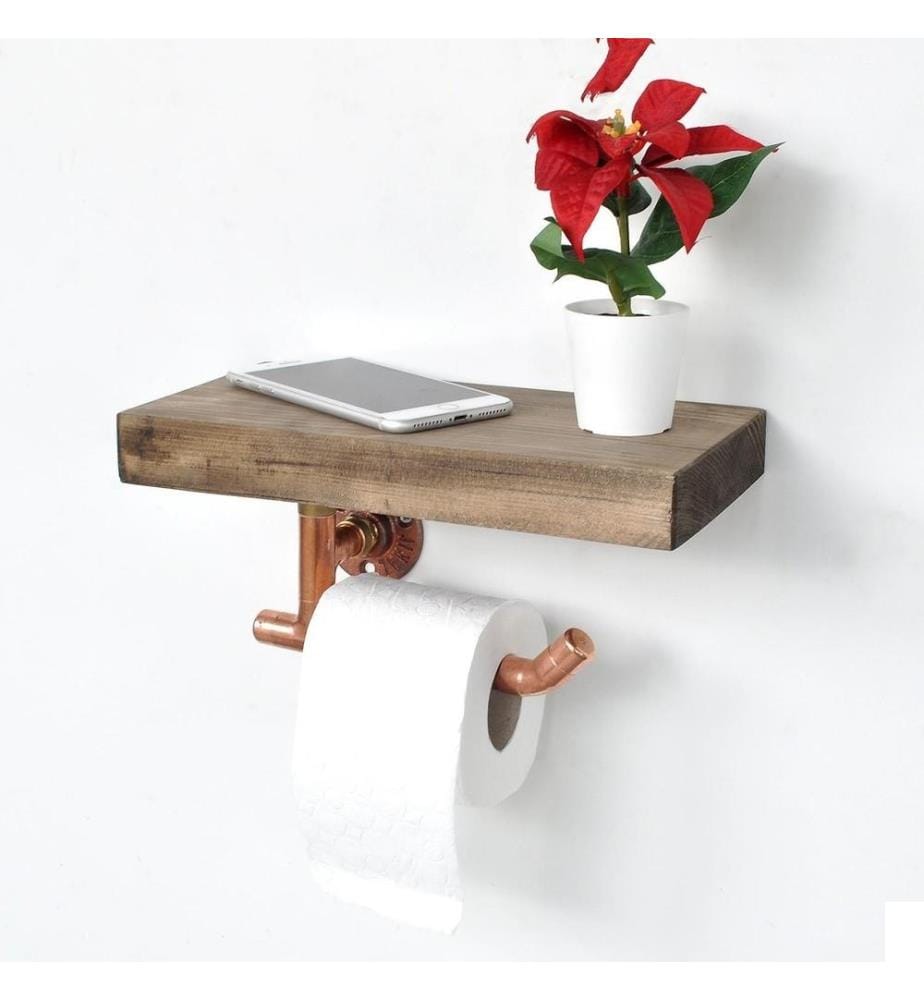 Étagère à tuyaux, noyer rose-or, bois d'épicéa, tuyaux en cuivre