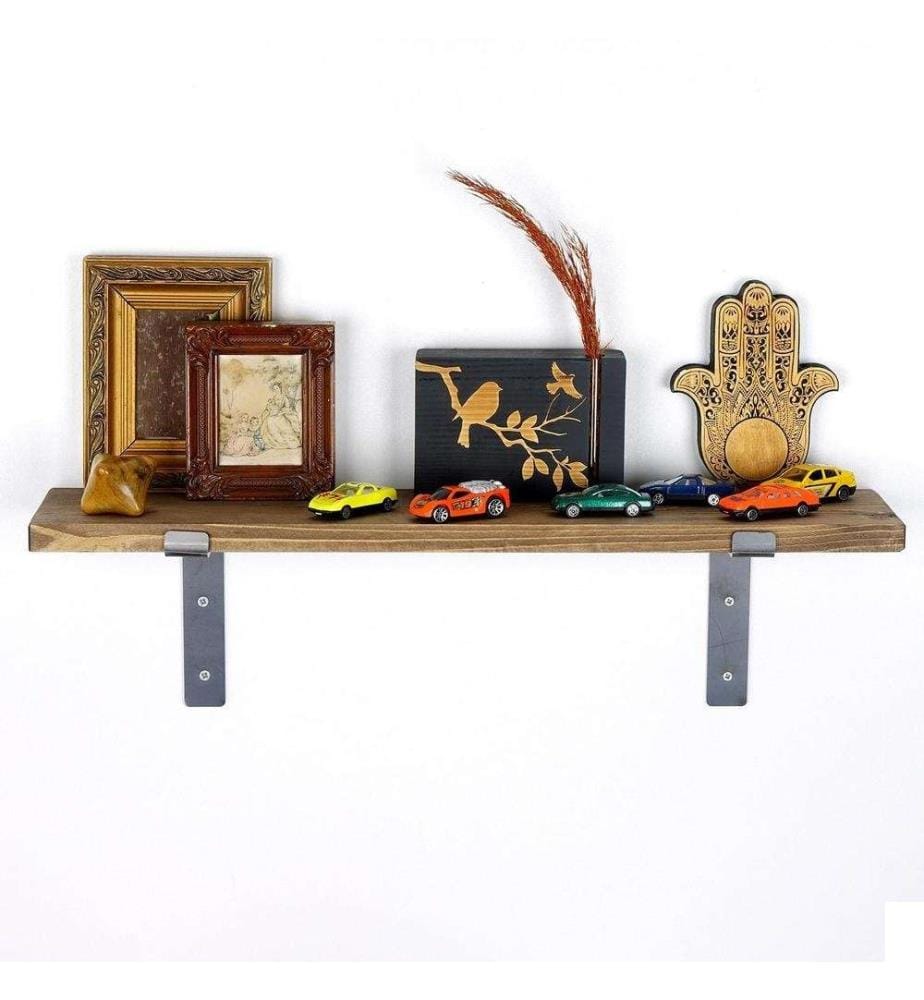 Etagère murale décorative en bois, noyer noir, bois d'épicéa, base en métal