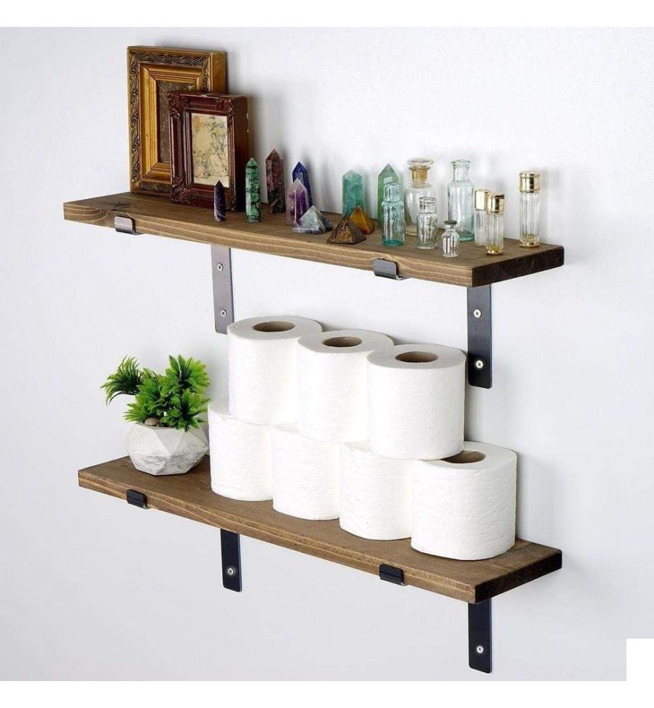 Etagère murale décorative en bois, noyer noir, bois d'épicéa, base en métal