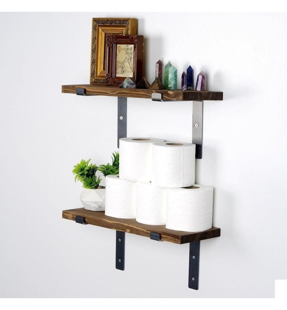 Etagère murale décorative en bois, noyer noir, bois d'épicéa, base en métal