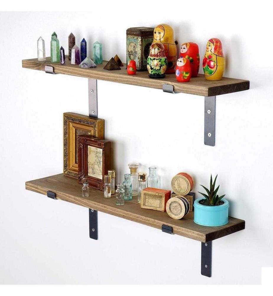 Etagère murale décorative en bois, noyer noir, bois d'épicéa, base en métal
