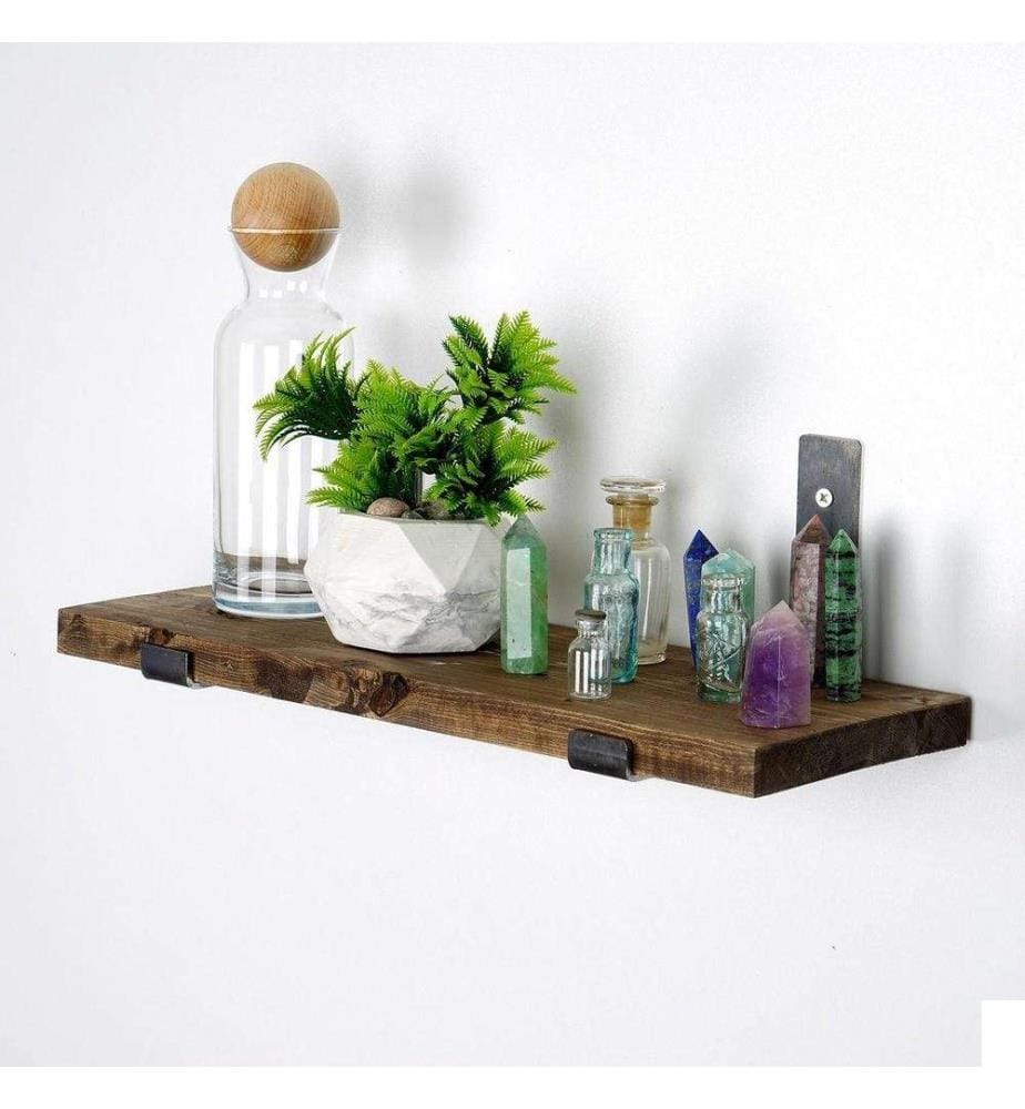 Etagère murale décorative en bois, noyer noir, bois d'épicéa, base en métal